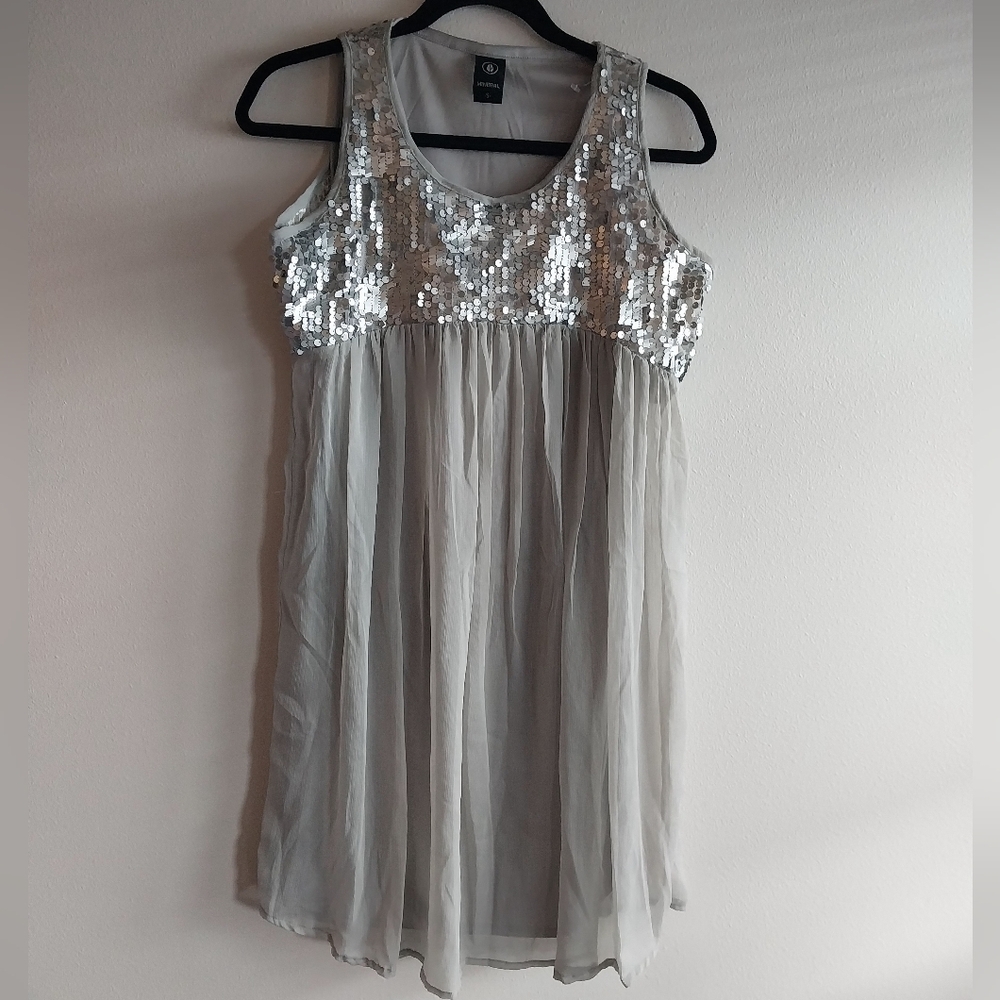 Mineral Silver Sequin Sleeveless Babydoll Party Holiday Occasion Mini Dress